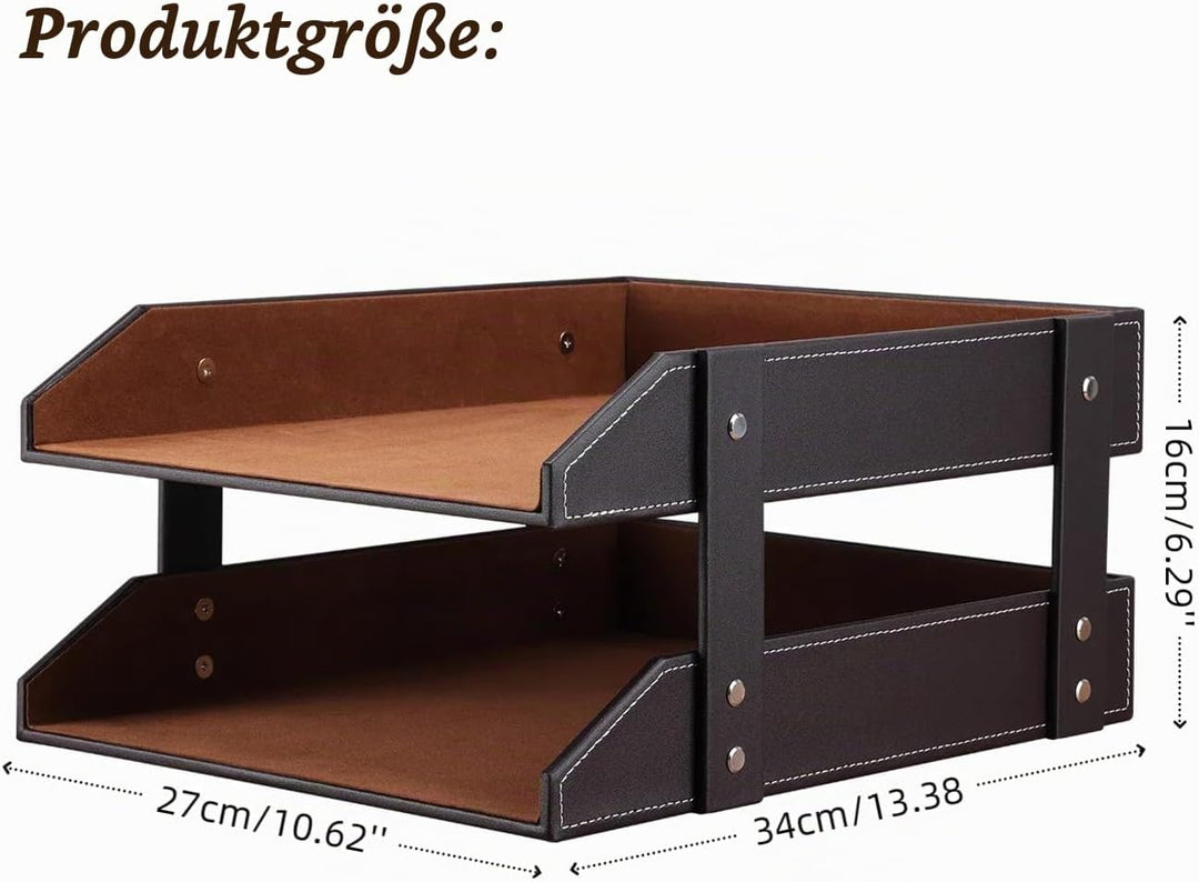 KINGFOM™ A4 Leder Briefablage (2 Schubladen-Braun), 2 Schubladen-Braun