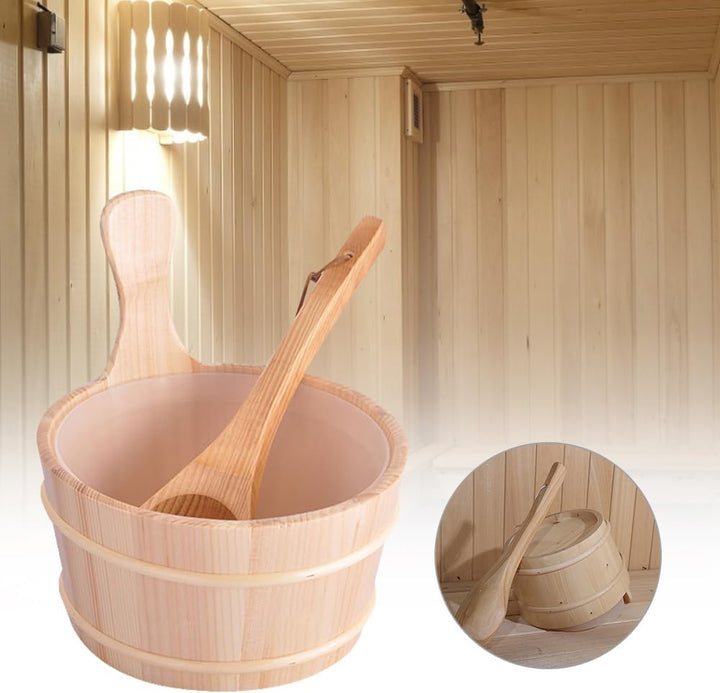 Sauna Kübel - Sauna Eimer Set Aus Naturbelassenem Holz Mit Kelle - Hitzebeständiges Saunazubehör Für