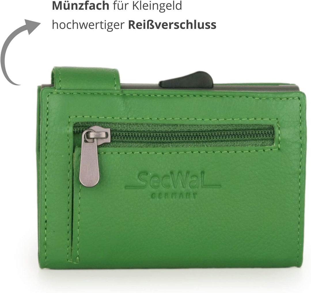 SecWal Kartenetui mit Münzfach Reissverschluss (Grün), Grün