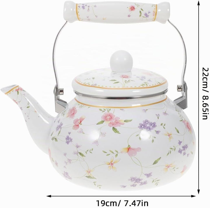 Vaguelly Wasserkessel Emaille Retro, 2500ml Teekanne Nostalgie Wasserkocher mit hitzbeständigem Kera