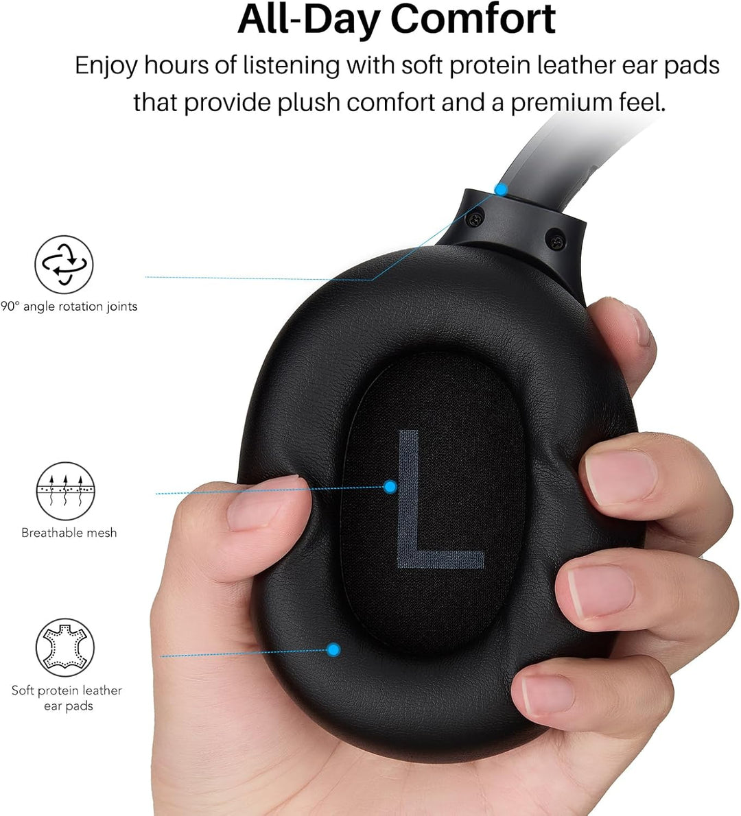 TOZO HT3 Kopfhörer Kabellos Bluetooth Over Ear, Noise Cancelling Kopfhörer mit Mikrofone,90 Std, Hi-