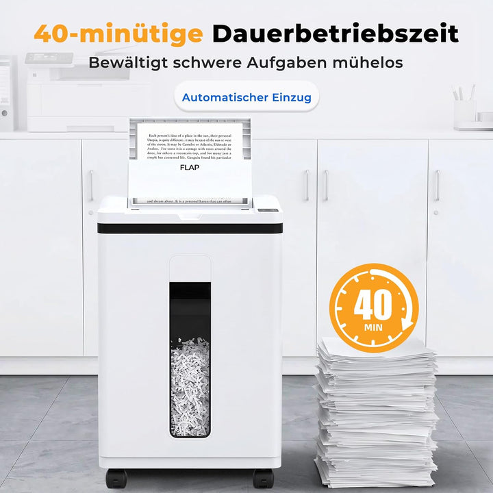200 Blatt Aktenvernichter P-5 Partikelschnitt Aktenvernichter, 7 Blatt manuell, 40 Min Dauerbetrieb,