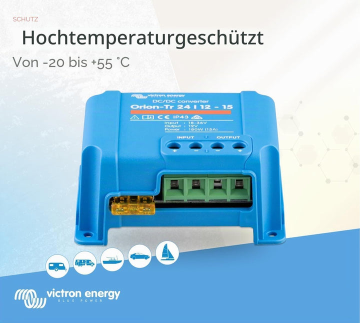 Victron Energy Orion-Tr IP43 24/12-Volt 15 Amp 180-Watt DC/DC Konverter, Nicht isoliert 24/12-Volt,