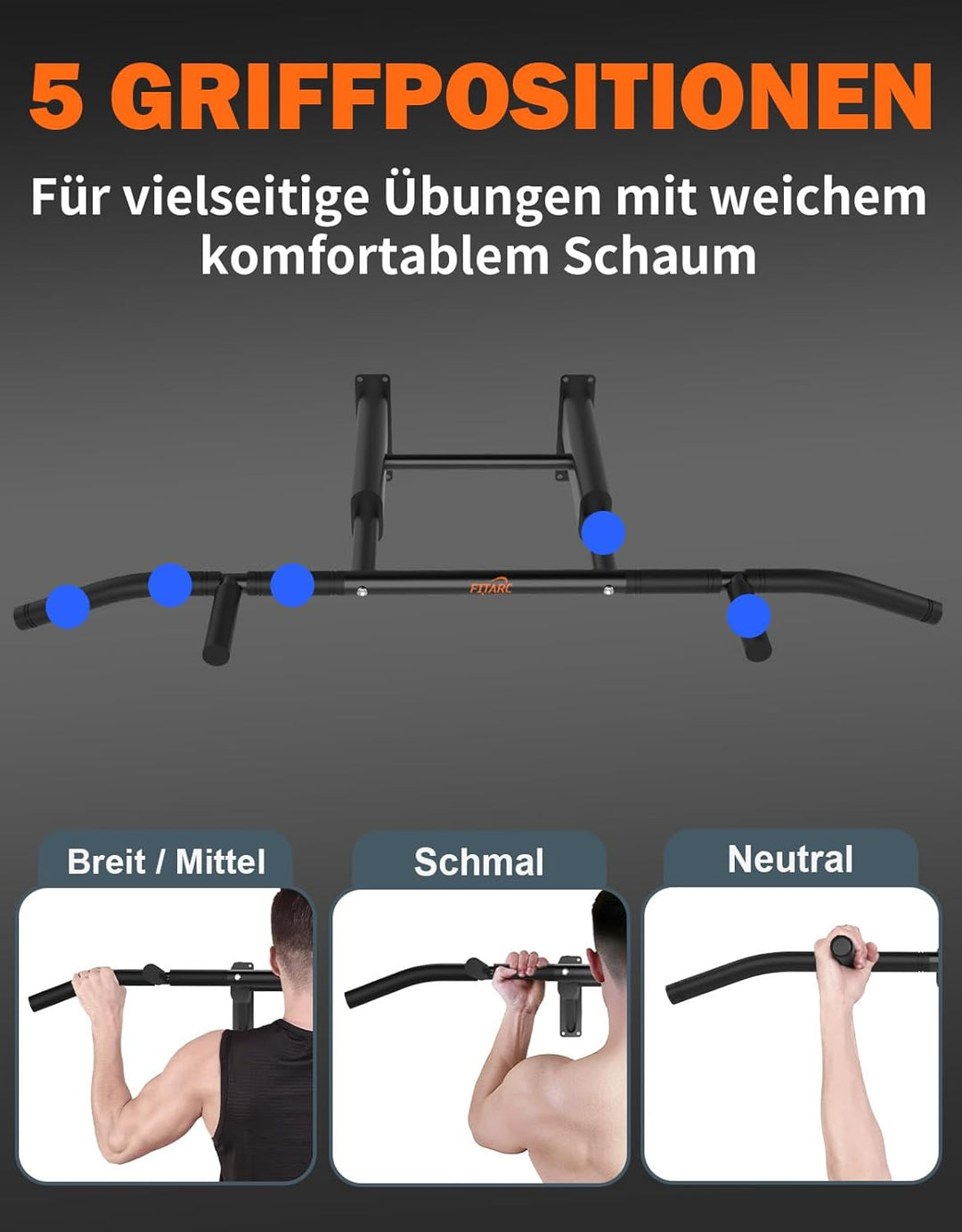 Fitarc Klimmzugstange Wandmontage, Pull Up Bar für Zuhause, robuste Klimmzugstange Wand mit Multi-Gr