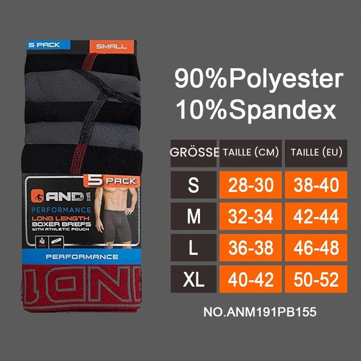AND1 Sport Boxershorts 5er Pack Unterwäsche Herren Unterhosen Männer Retroshorts Boxer Brief Sportun