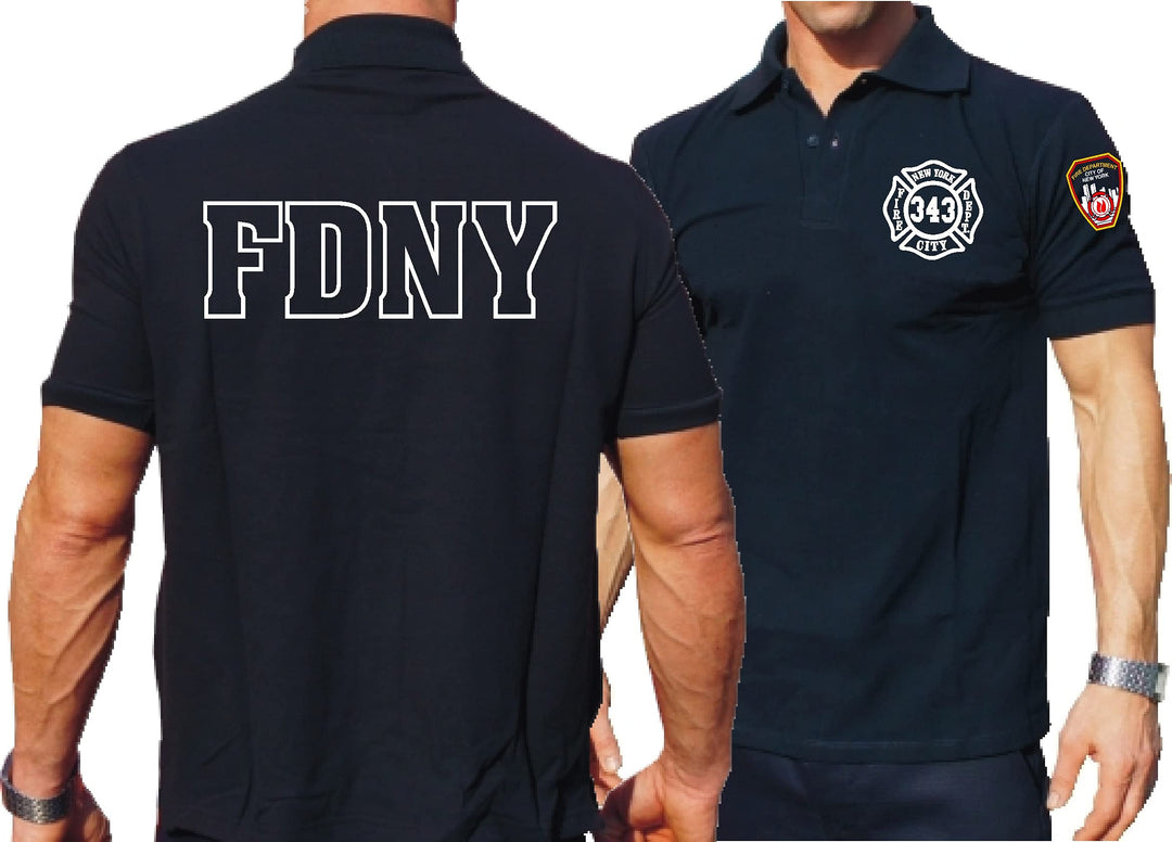 feuer1 Poloshirt Navy, New York Fire Department 343" Work 3XL Navy, 3XL Navy