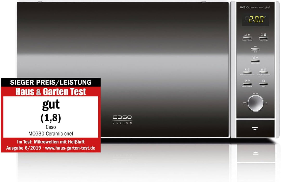 CASO | MCG30 Ceramic chef 3in1 Mikrowelle mit Grill + Heissluft 2100W |30L, Keramikboden, Grill-Rost