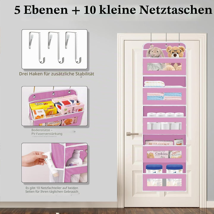 Hängeorganizer Tür mit 5 Fächern, Hängeregal mit Klarsichtfenster, Faltbarer Hängeorganizer Camping,