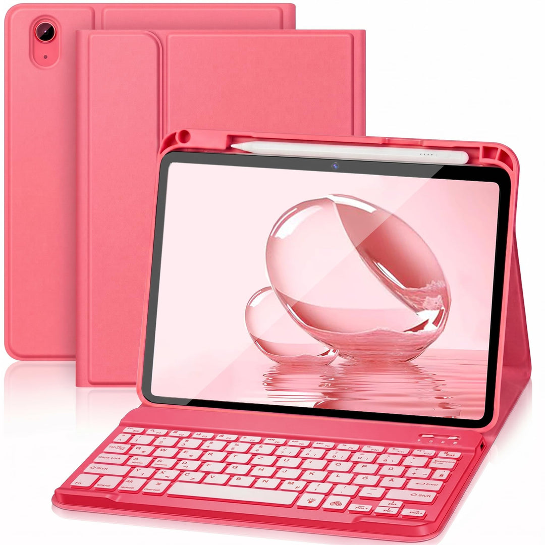 Hülle mit Tastatur für iPad A16 11 Generation 2025/10 Generation 2022, (11/10.9 Zoll) - 7 Beleuchtet