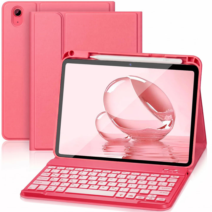 Hülle mit Tastatur für iPad A16 11 Generation 2025/10 Generation 2022, (11/10.9 Zoll) - 7 Beleuchtet