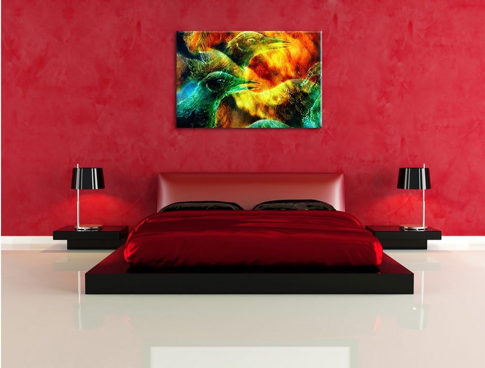 Vogel Phönix Collage, Format: 100x70 auf Leinwand, XXL riesige Bilder fertig gerahmt mit Keilrahmen,