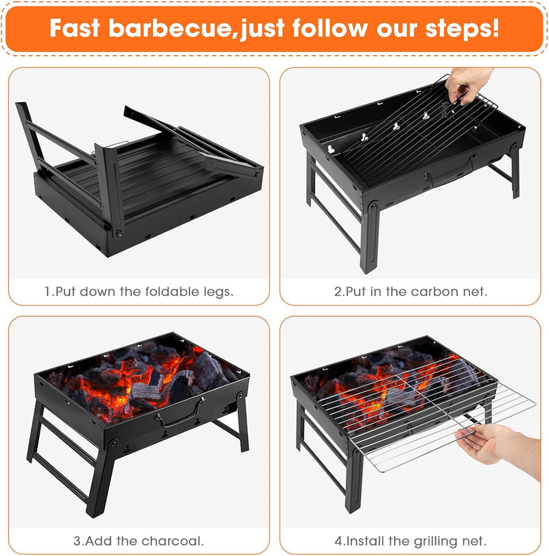 AGM Holzkohlegrill Picknickgrill Edelstahl Kleiner Grill Portable Campinggrill Abnehmbare BBQ Grills