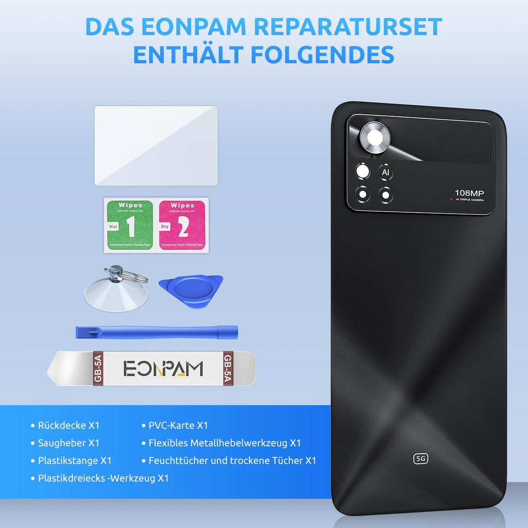 Eonpam Akkudeckel für Xiaomi Poco X4 Pro Rückseite Glas Original Backcover Back Glas Ersatz Reparatu