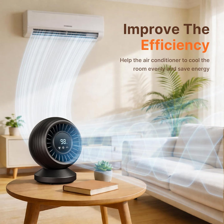 Tischventilator Sehr Leise 22dB, 3D Turbo Umluftventilator, Ventilator Leise mit 12000mAh Akku, LED