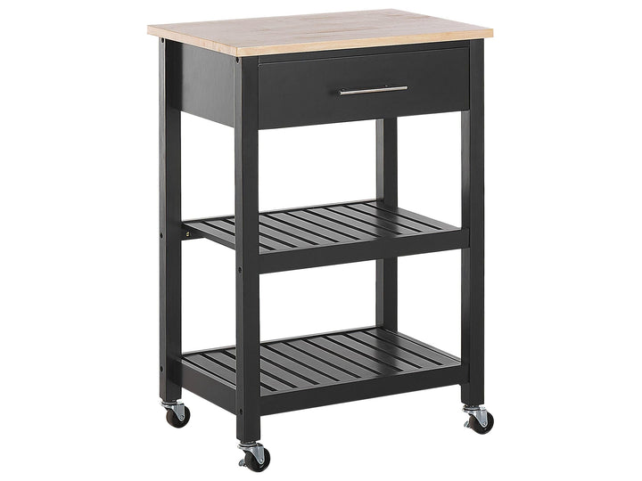 Beliani Multifunktioneller Servierwagen schwarz 2 Fächer 1 Schublade Hiuma