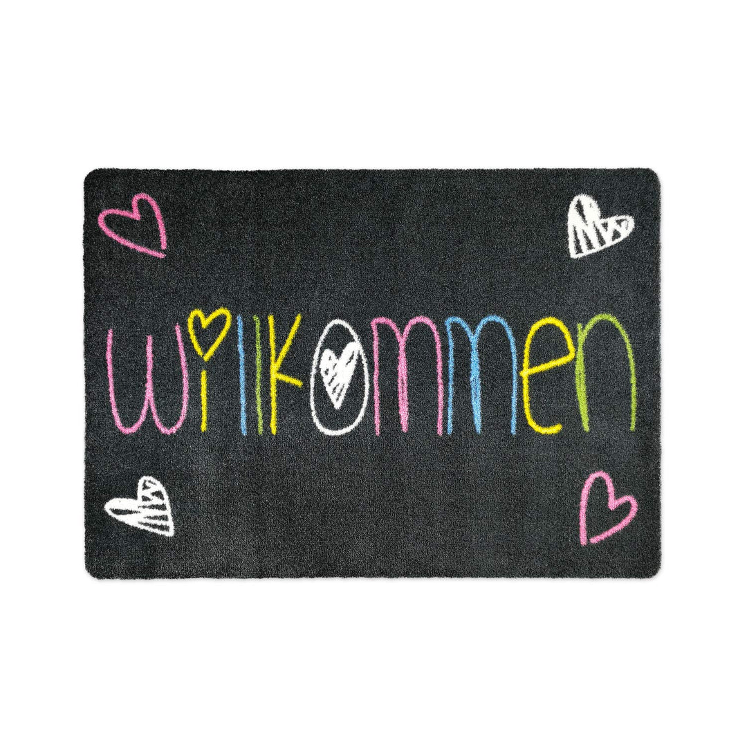 deco-mat Fussmatte Willkommen 50 x 70 cm Grau - rutschfeste, waschbare Fussmatte für Aussen und Inne