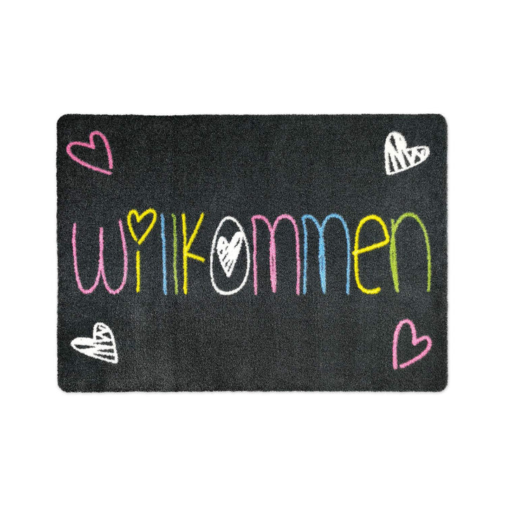 deco-mat Fussmatte Willkommen 50 x 70 cm Grau - rutschfeste, waschbare Fussmatte für Aussen und Inne