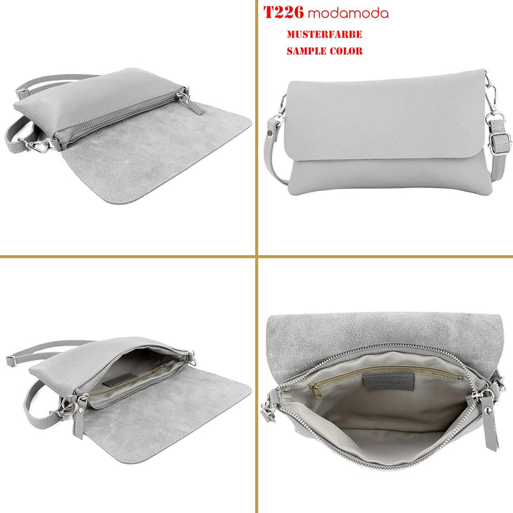 modamoda de - T226 - ital. Leder Clutch Umhängetasche Klein Small Olivgrün, Olivgrün