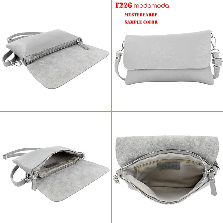 modamoda de - T226 - ital. Leder Clutch Umhängetasche Klein Small Saphirblau, Saphirblau
