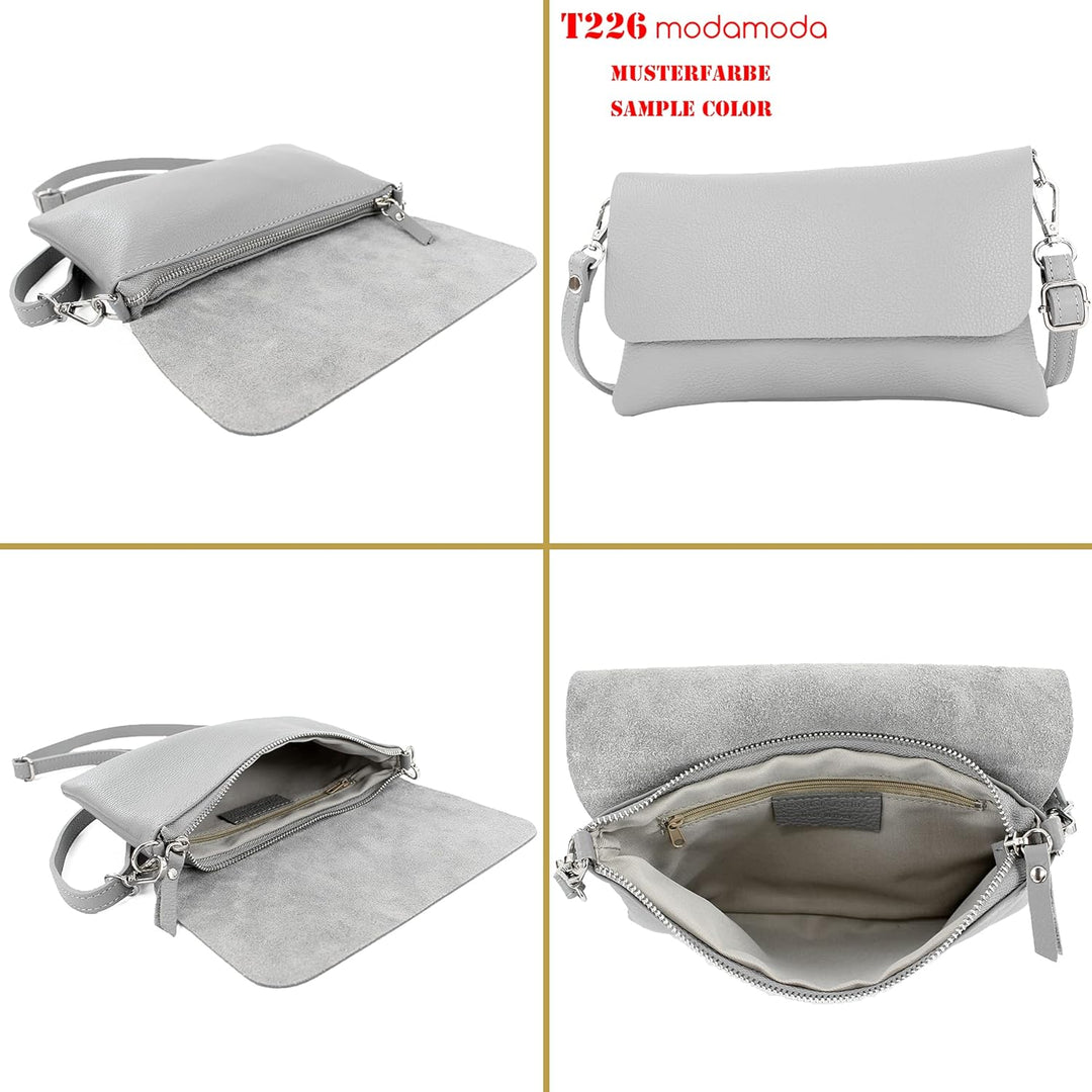 modamoda de - T226 - ital. Leder Clutch Umhängetasche Klein Small Dunkelcamel, Dunkelcamel