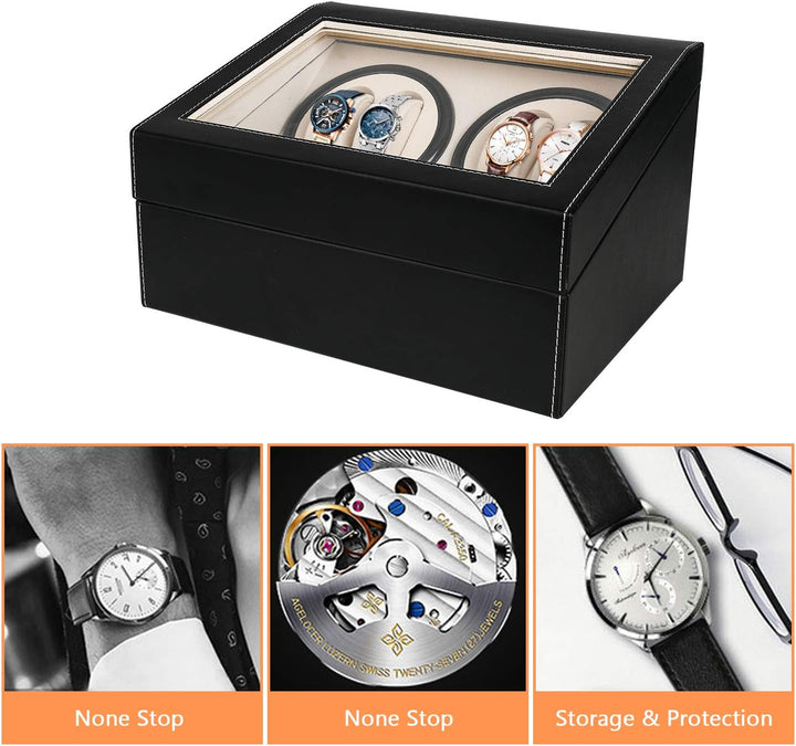 Gifort Automatische Uhrenbeweger Box, Drehen Uhrenbeweger 4+6 Lagerung Schmuckschatulle PU-Leder Uhr