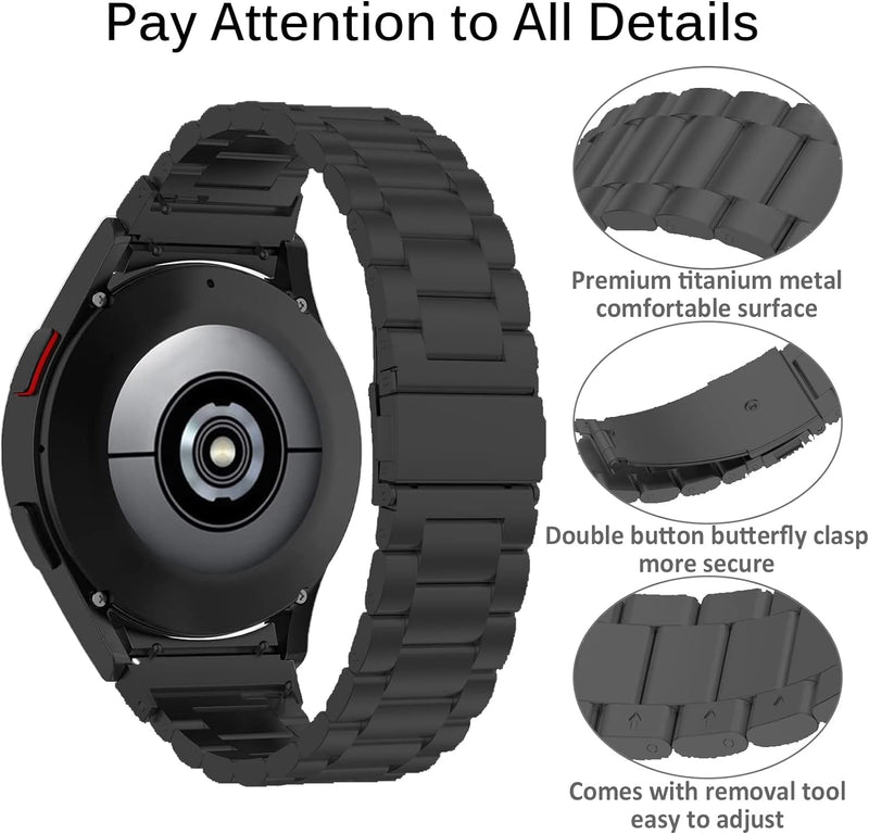 Miimall Kompatibel mit Samsung Galaxy Watch 6/5/4 Armband 40mm 44mm, Titanstahl Metall Doppelte Falt