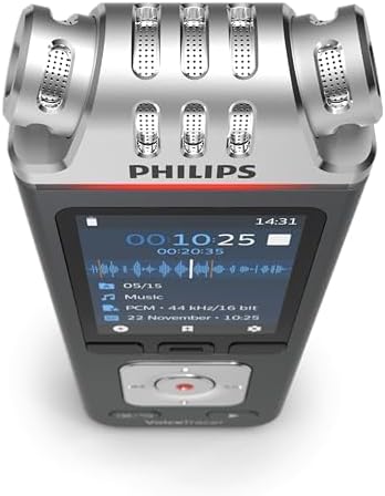 Philips DVT6115 VoiceTracer, Diktiergerät, Aufnahmegerät, 3 HiFi Mikrofone für Musikaufnahmen optimi
