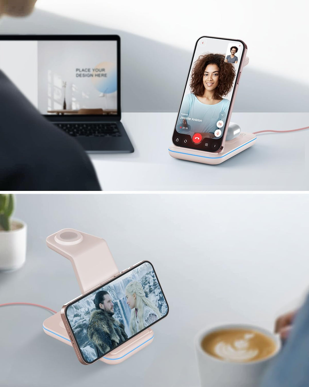 GEEKERA Wireless Charger, 3 in 1 Induktive Ladestation für iPhone Air/17/16/15/14/13/12/11/Pro Max,