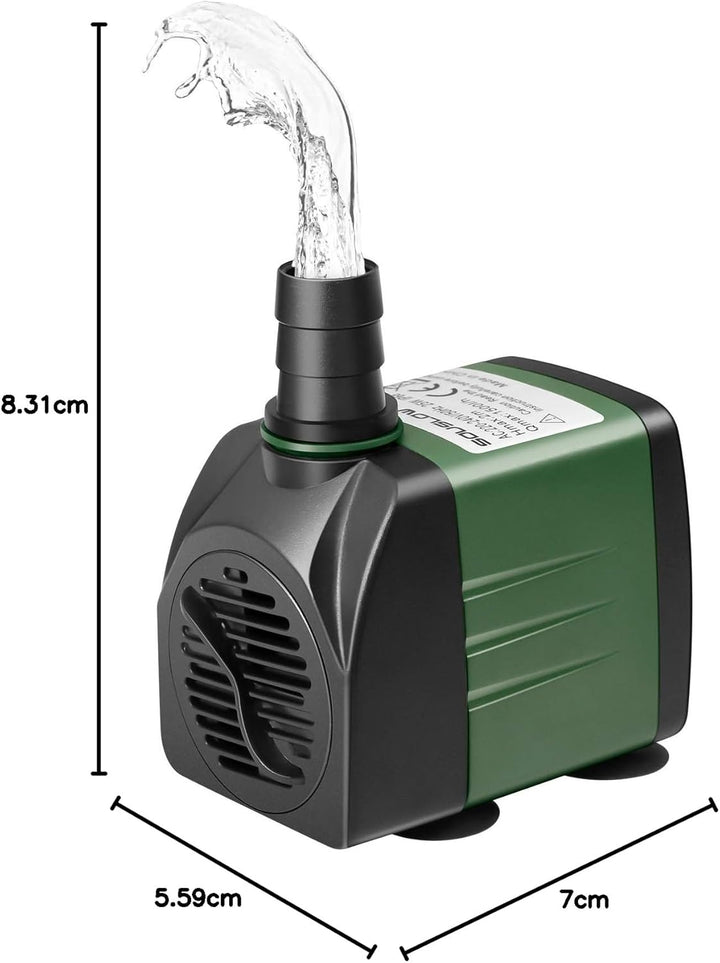 SOUSLOW Water Pump Submersible Pump 25W 1500L/H AC220-240V with 2 Nozzles for Aquarium Pond Fountain