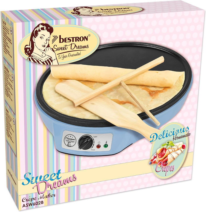 Bestron Crêpes Maker im Retro Design, für Crepes mit Ø 30 cm, inkl. Teigverteiler & Crêpes-Wender, m