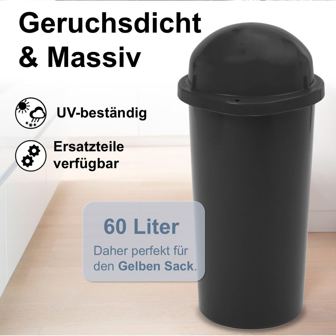 KUEFA HD 60L Müllsackständer, Mülleimer mit Scharnierdeckel und Klemm-Ring Gelber Sack, stabil, stra