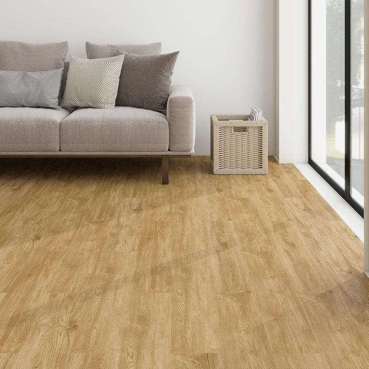 Mysflosy Vinylboden Selbstklebend, PVC Bodenbelag holzoptik wasserdicht, Eiche Blond 15,24 cm x 91,4