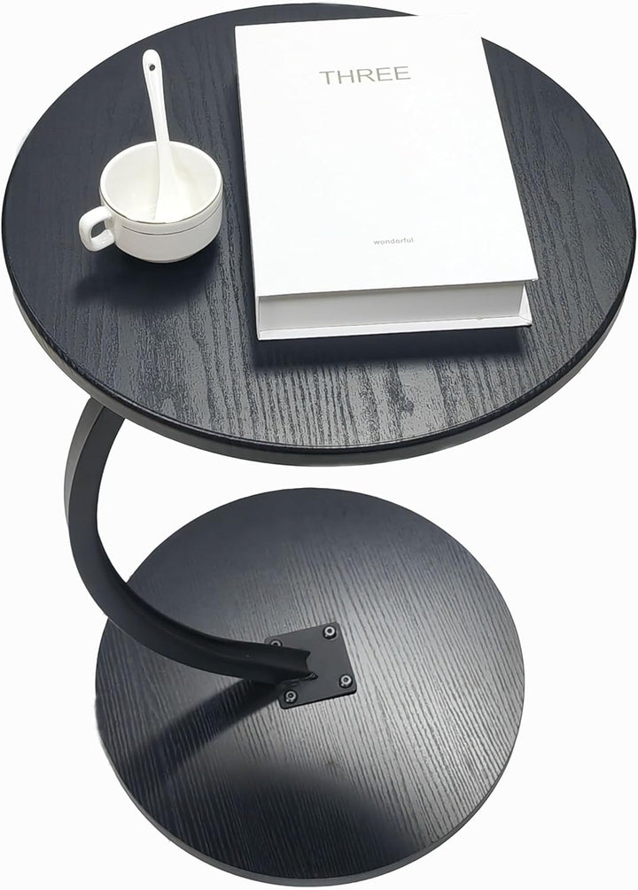 ZOYIZEN Beistelltisch Holz Schwarzer, Couchtisch Holz, Couchtisch Rund, Kleiner Beistelltisch C Form