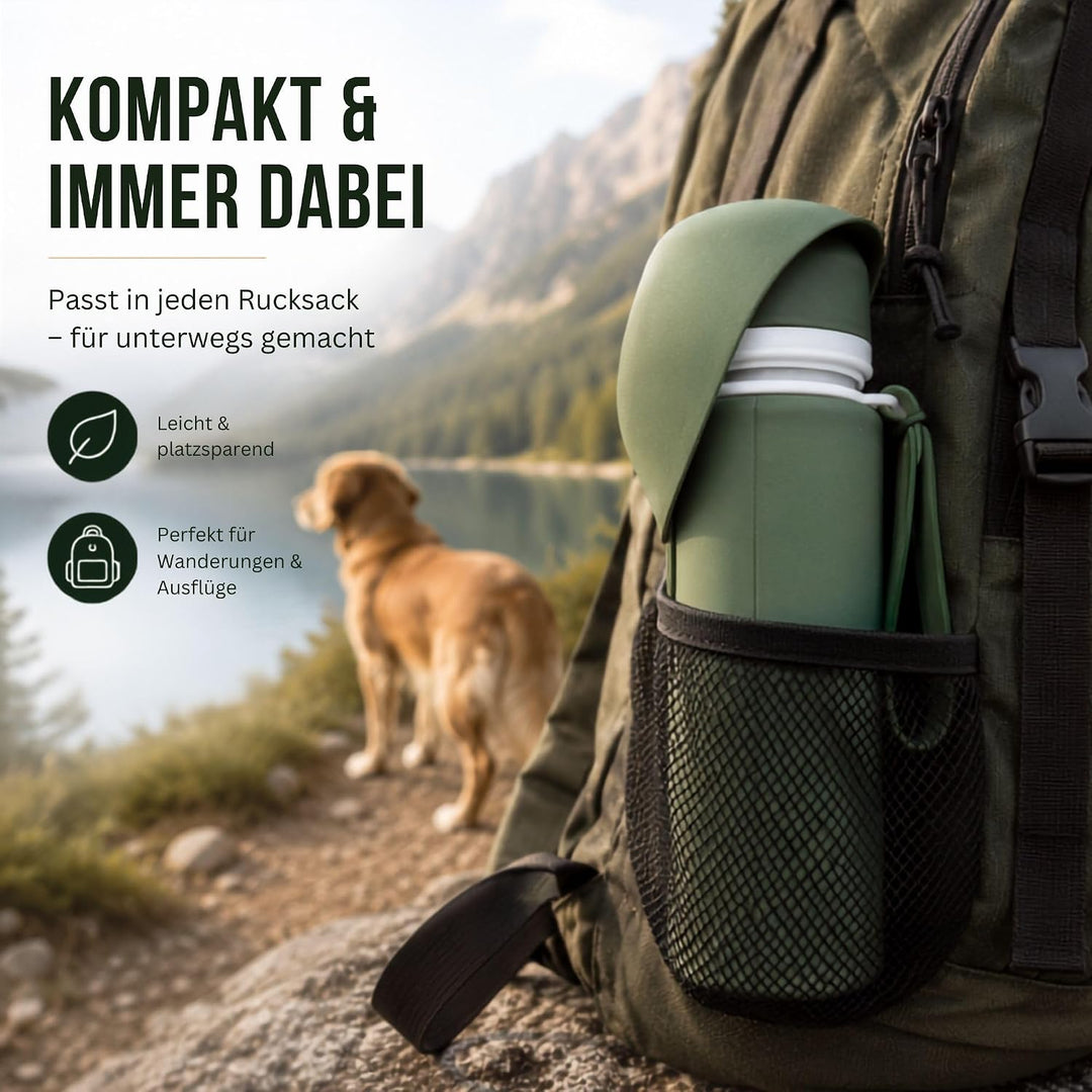 ROMNEYS Hundetrinkflasche mit integriertem Napf – Faltbare Silikon Trinkflasche für Hunde, auslaufsi