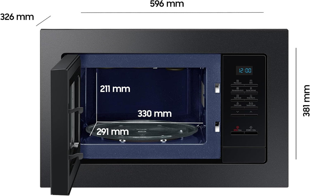 Samsung MG20A7013CB/EG Einbau-Mikrowelle mit Grill, 850 W, 20 l Garraum, Kleines Mikrowellengerät fü