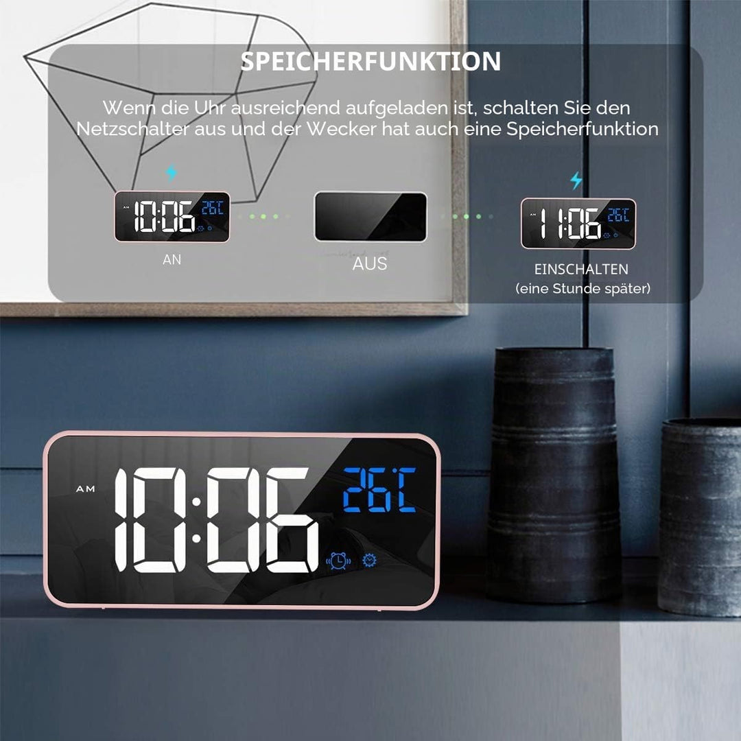 HOMVILLA Wecker, Wecker Digital mit Grosse LED Temperaturanzeige, Digitaler Wecker mit Dual Alarm, S