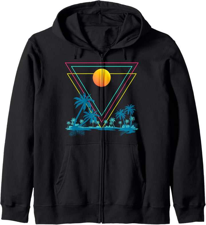 1990er Palmen Synthwave 80er Sonnenuntergang Vaporwave Kapuzenjacke