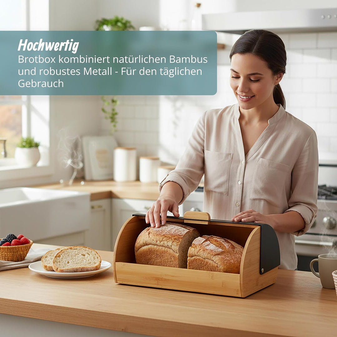 Relaxdays Brotkasten Bambus mit Klappdeckel, Brotaufbewahrung, HxBxT: 19 x 37,5 x 26,5 cm, Brotconta