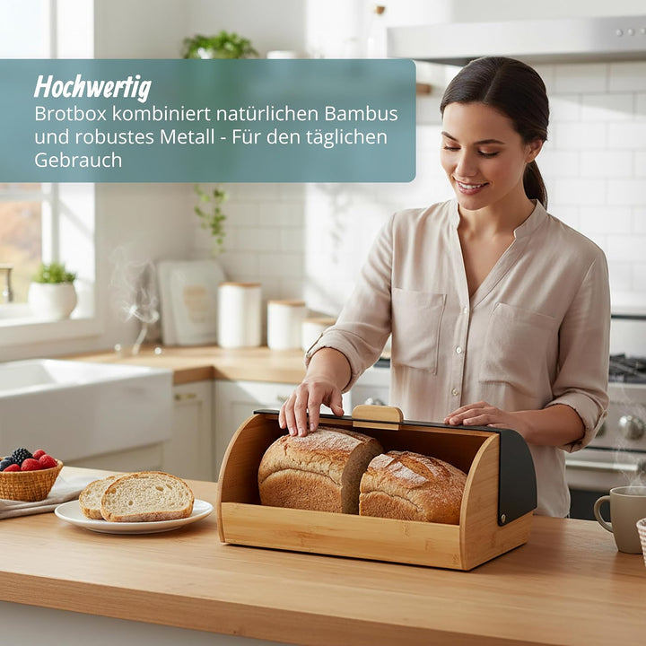 Relaxdays Brotkasten Bambus mit Klappdeckel, Brotaufbewahrung, HxBxT: 19 x 37,5 x 26,5 cm, Brotconta