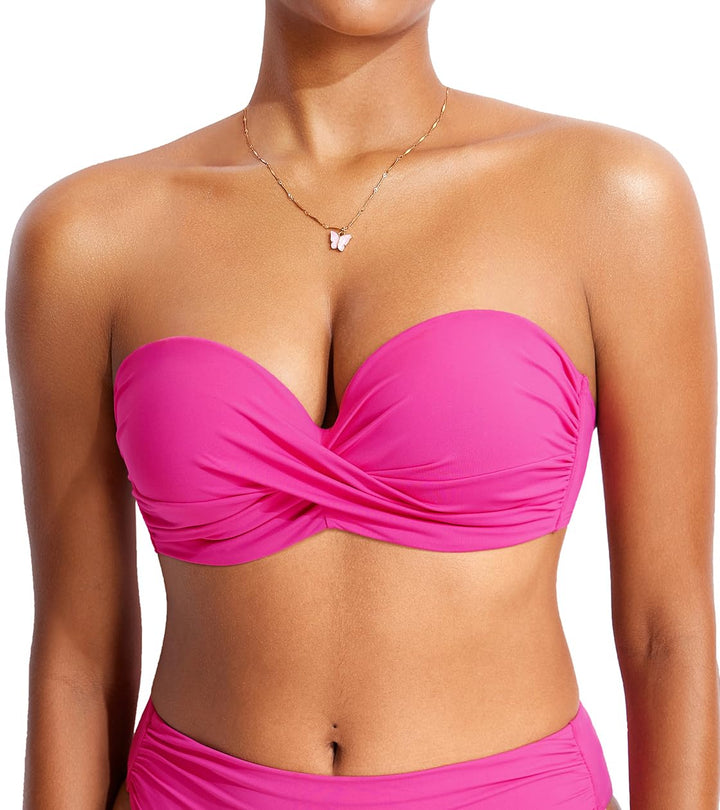 DOBREVA Damen Strapless Bikini Top Lt080 Tankini-Oberteil 75G Hibiskus-purpur, 75G Hibiskus-purpur