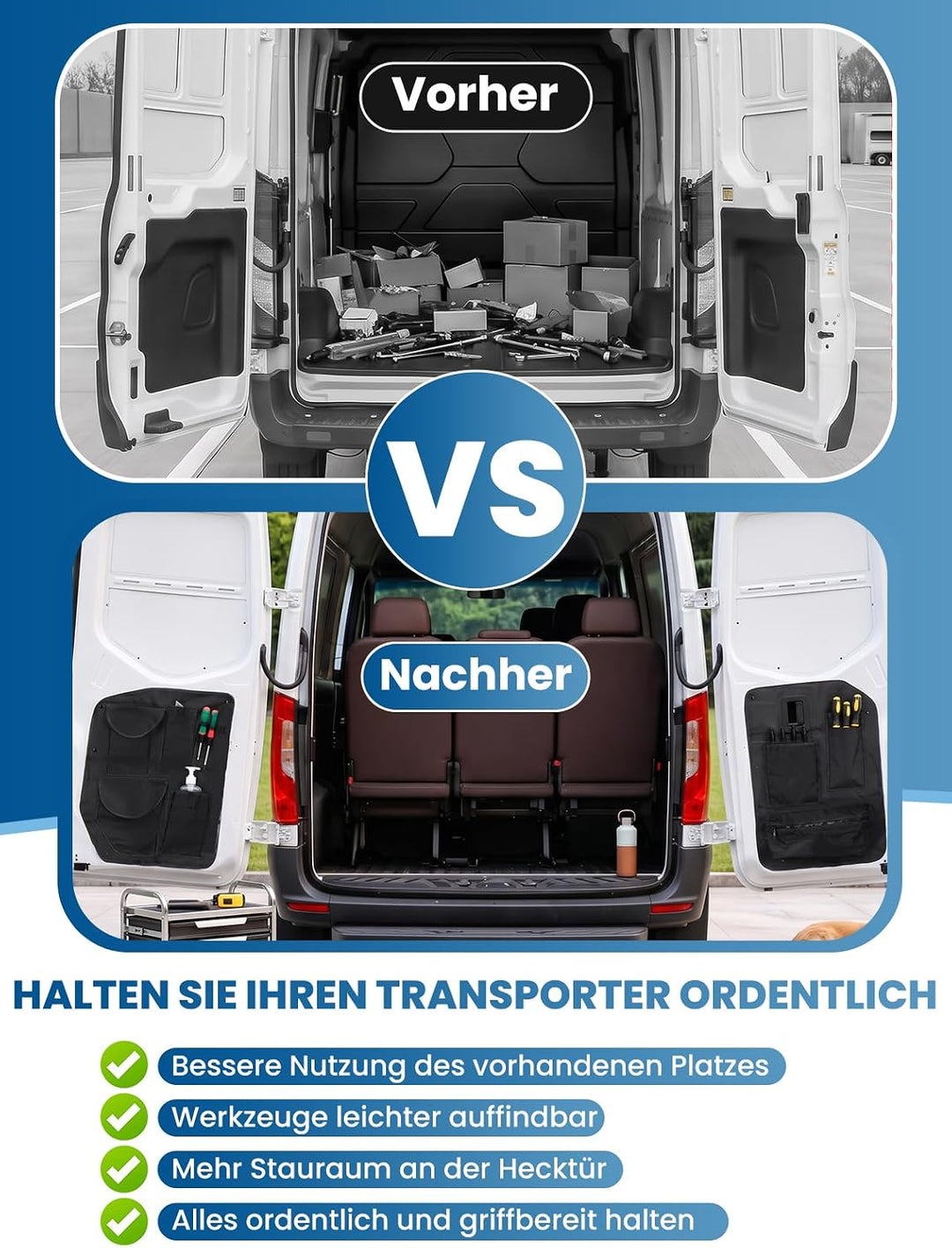 2er Set Aufbewahrungsorganizer Kompatibel mit Sprinter 2018-2026 VS30 W907/W910 Scheunentor Hecktür