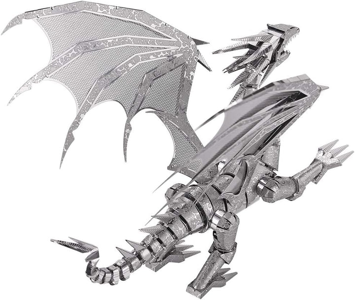 Piececool 3D Puzzle Metall Modellbau Flammender Silberdrache, 3D Metall Puzzle für 340 Edelstahl, Ga