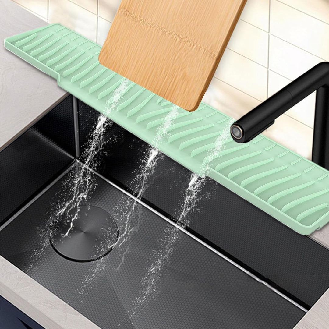 Sink Water Splash Guard, Foldable Silicone Drying Mat, 58x12.5cm, Versatile Drainage Pad for Kitchen