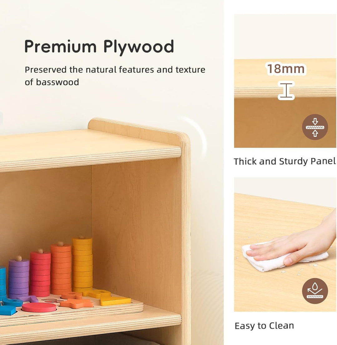 OOOK Bücherregal Montessori-Regal, Aufbewahrung mit 2 Etagen 5 Fächern, Kinder Spielzeugschrank Holz