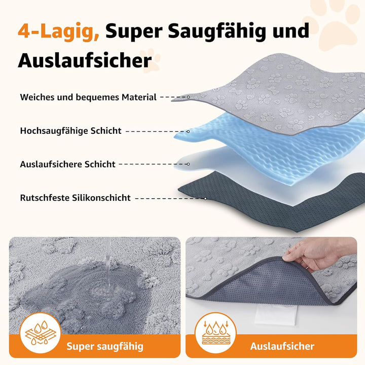 153x122cm Waschbare Welpen Unterlagen 1er-Pack, 4-lagige Saugstarke Auslaufsichere Hunde PIPI Unterl