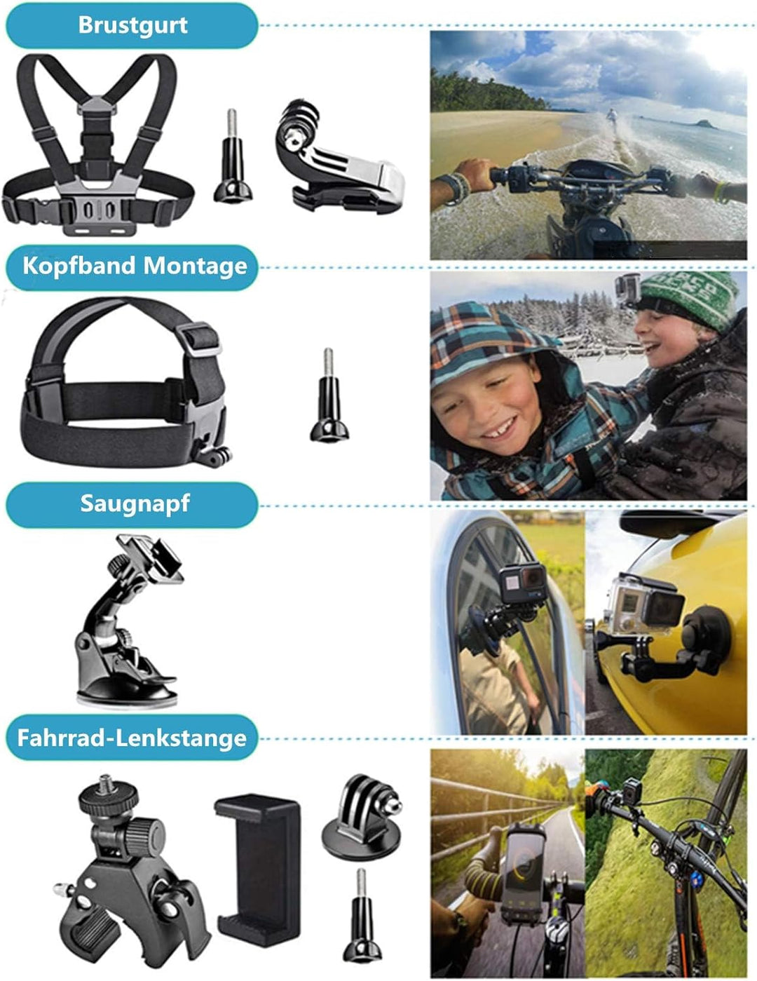 DIKER 70 in 1 Zubehör Set Action Cam, Accessory Kit für GoPro Hero Black 12 11 10 9 8 7, AKASO, DJI