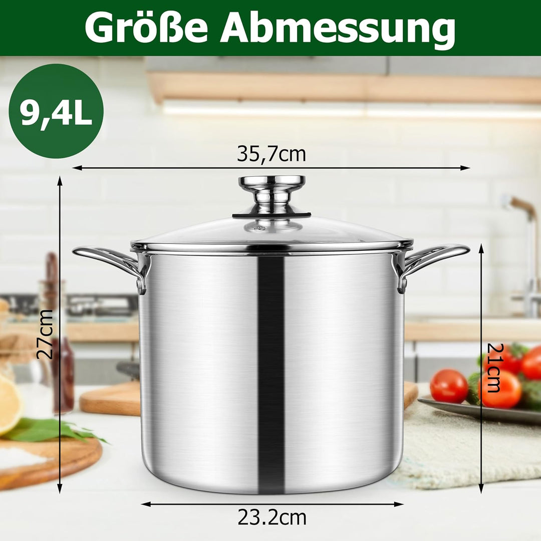 Homikit Kochtopf 9,4L, Gross Suppentopf Topf Induktion aus 3-Lagen Edelstahl für alle Herdearten, Ed
