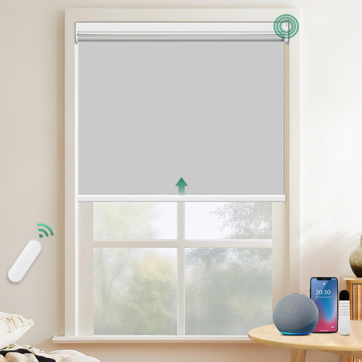 Allesin Elektrische Rollos mit Fernbedienung, Grau Verdunklungsrollo 45x120cm (BxH) Klemmträger Ohne