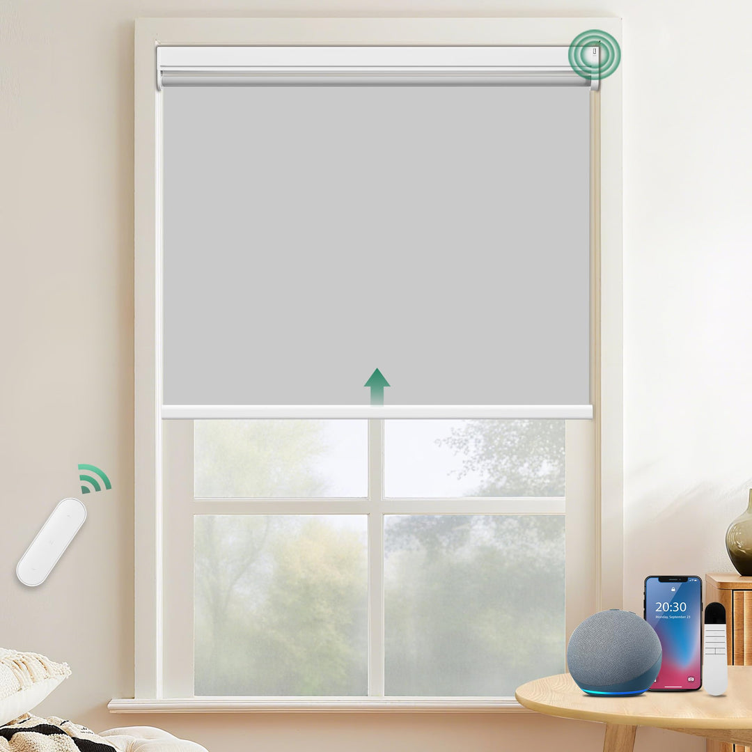 Allesin Elektrische Rollos mit Fernbedienung, Grau Verdunklungsrollo, B45 x H130 cm Grau, Klemmträge