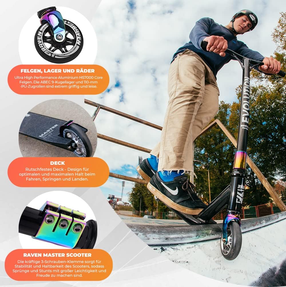 Raven Stunt Scooter Kinder ab 5 Jahre und Erwachsene, Stunt Roller 360°,Trick Roller,Tretroller, Cit
